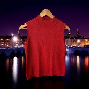 90s vintage EURO-X silk & metallic Elegant Red Sleeveless top sweater sparkle